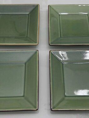 Set of 4 Pottery Barn Asian Green Square Salad Plates - Japan